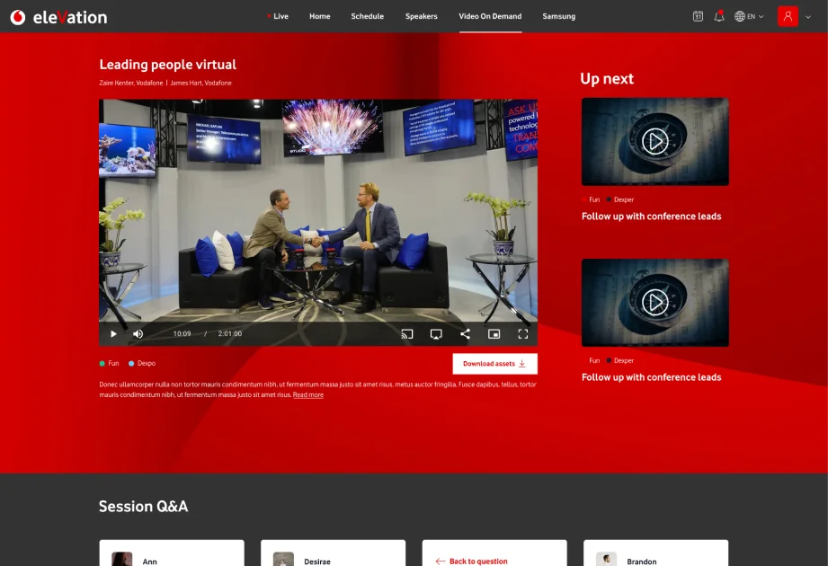 Vodafone eleVation event platform built by Dexper
